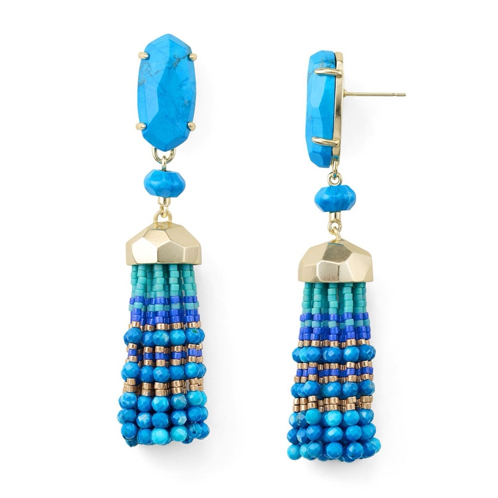 KENDRA SCOTT *NWT* Dove Beaded Tassel Drop Earrings in Gold Aqua Howlite